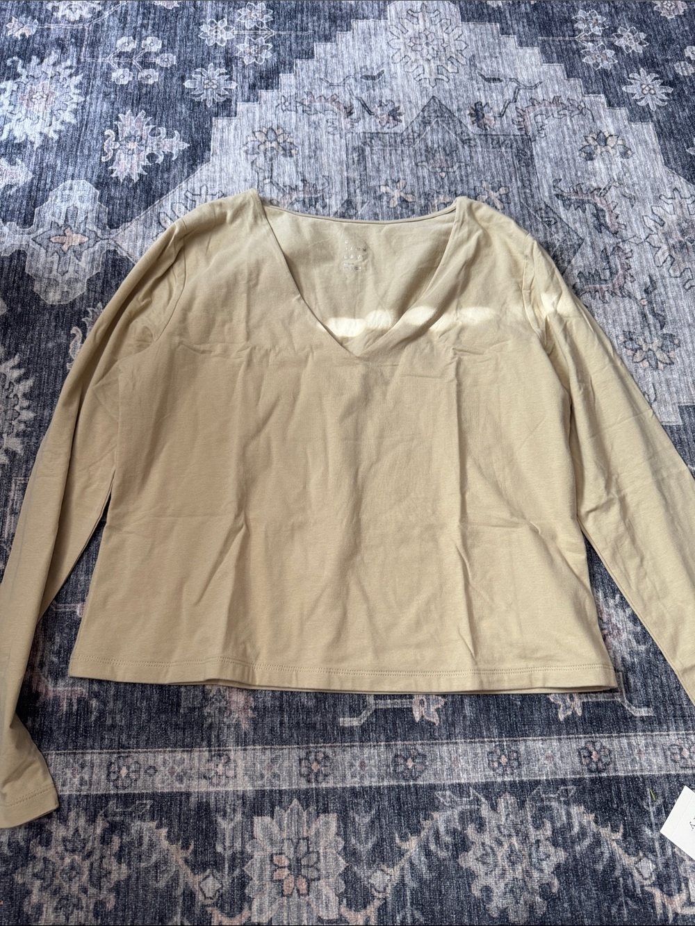 a new day Light Beige V-Neck Long Sleeve Tee
